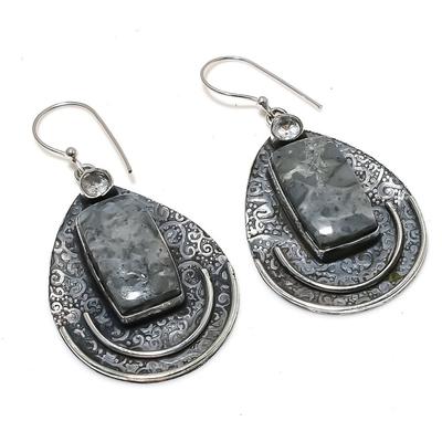 Natural Maligano Jasper,White Topaz Stone 925 Sterling Silver Earring 2.40" V7A35