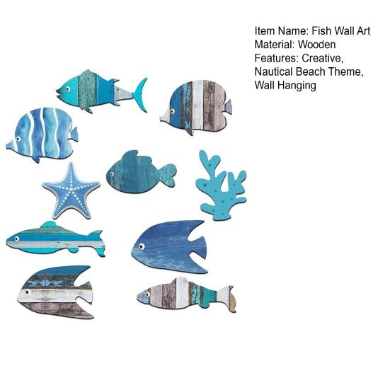 10 Pcs Summer Coastal Fish Wall Decor Vintage Farmhouse Ocean Fish Wall Art Nautical Beach Theme Hanging Decoration