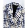 Women Fashion with Pockets Texture Plaid Double Breasted Blazer Vintage Notched Neck Long Sleeves