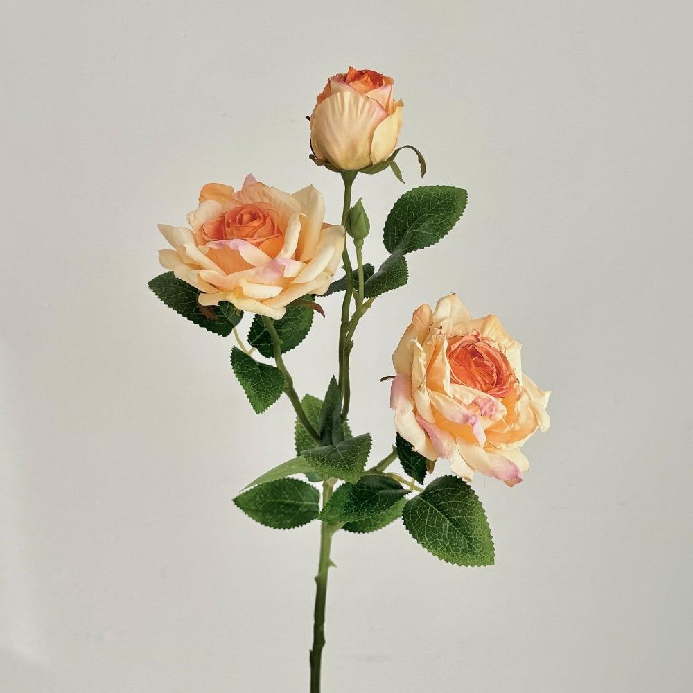 Burnt Edge Artificial Rose Flowers 3 Head Silk Simulation Rose Vintage Faux Flower  Home Decor