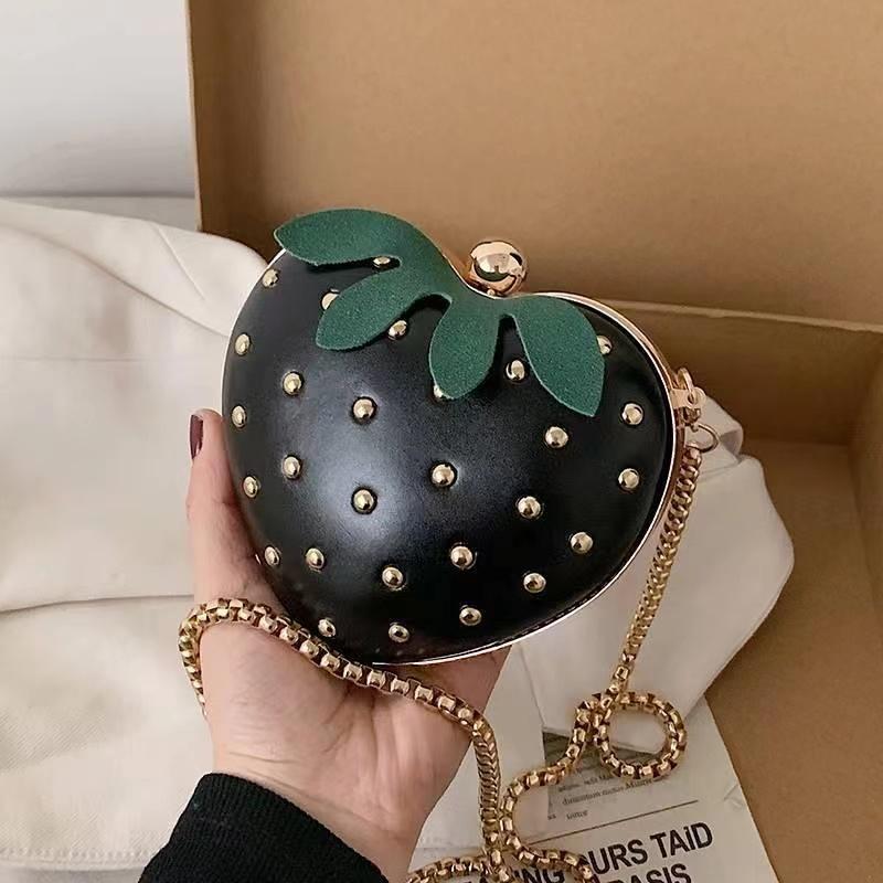 LChome Schattige Fruit Aardbei Hart Vorm Pu Rivet Mini Mode Dames Ketting Portemonnee Clutch Tas Schoudertas Tote Vrouwelijke Flap Handtas Q5 One Size