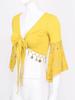 Womens Belly Dance Crop Top Lace Patchwork 3/4 Flared Sleeves Bell Bead Tassel Lace Up Detail Shawl Cardigan