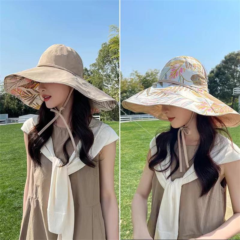 

Spring new empty top hat children s double-sided printing fashion big brim versatile sunscreen hat outdoor street UV protection Adjustable хакі