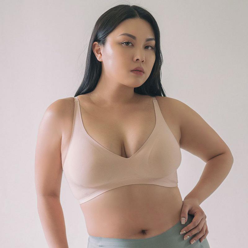 Women's Plus Size V-Neck Wire-Free Soft Support Bra with Removable Cups