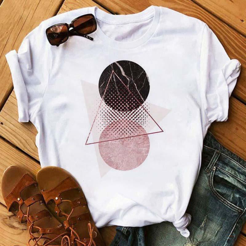 

Summer Round Neck 3D Geometric Patterns Print Top Fashionable Casual Short Sleeved Women s T-shirts 6XL
