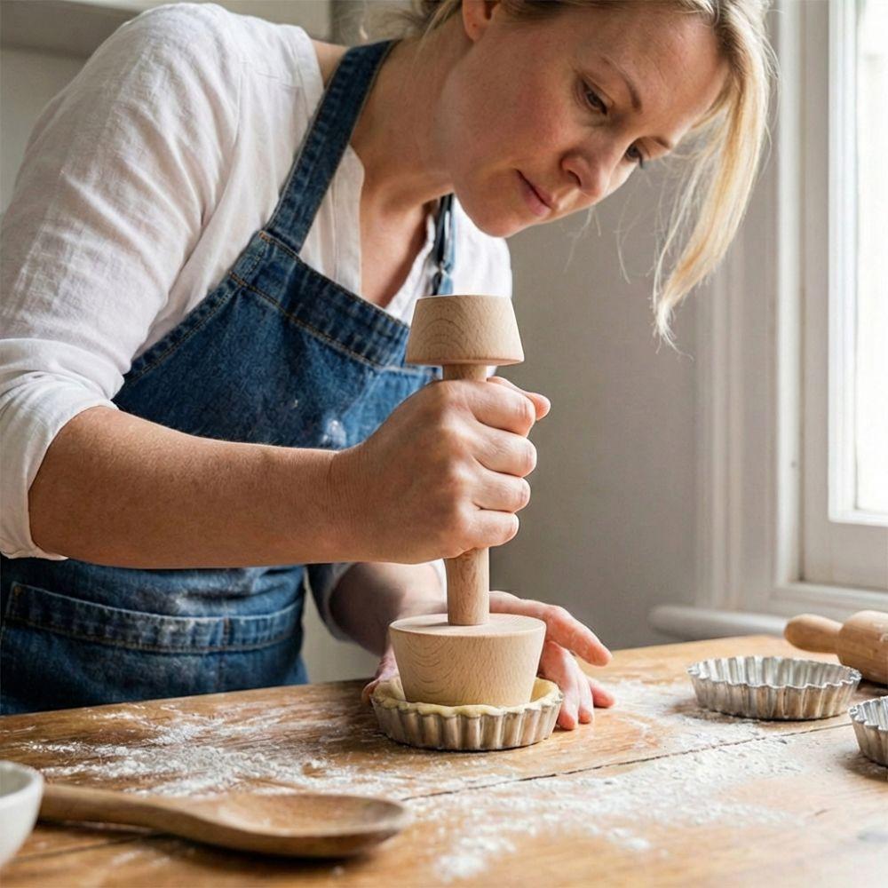 Baking Tool Double Side Egg Tarts Tamper Portable Wooden Pastry Pusher Ergonomic Handle DIY Egg Tart Mold Dessert