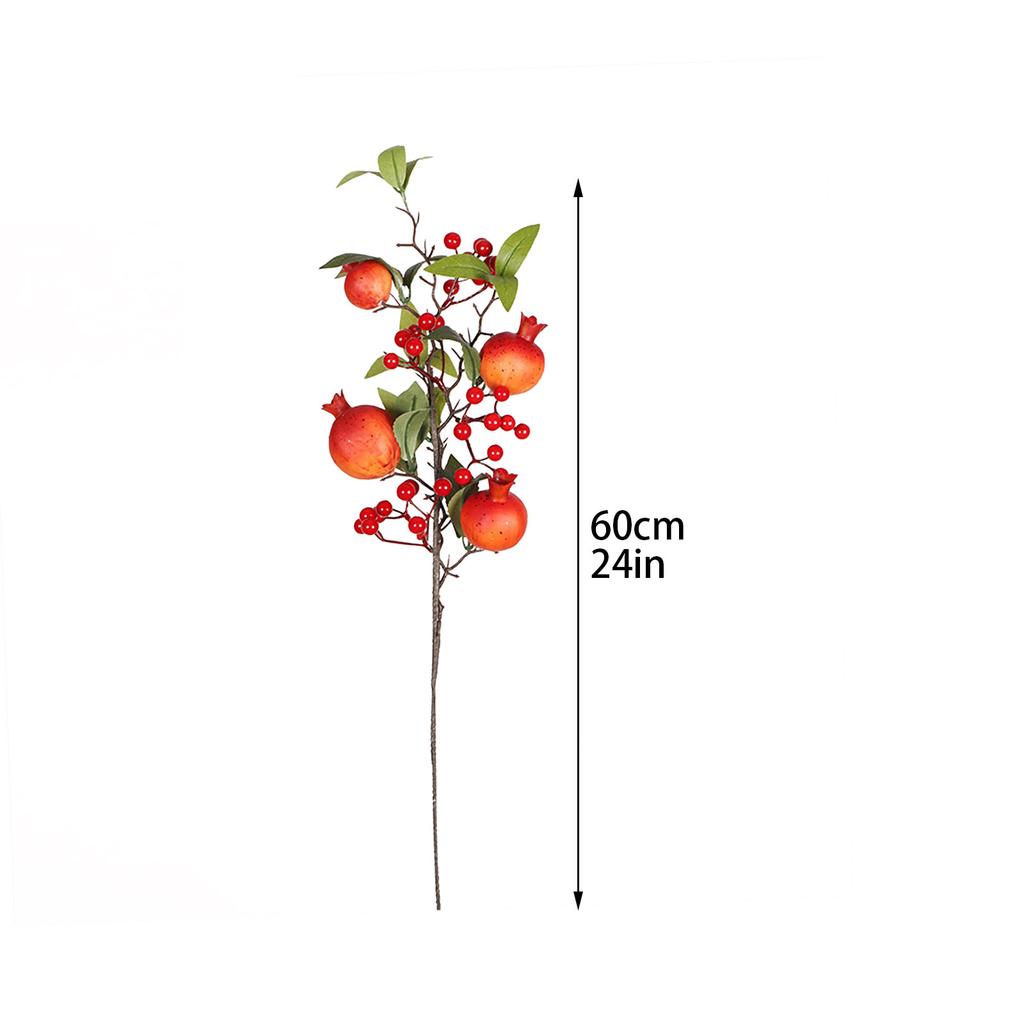 Artificial Pomegranate Cutting Branch Lifelike Pomegranate Green Leaf Branch Stem for Home Decoration 60cm