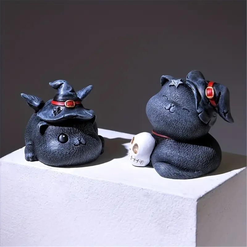 Resins Magics Cats Figurine Halloweens Decoration for Shelf Desktop Spookys Home Ornament