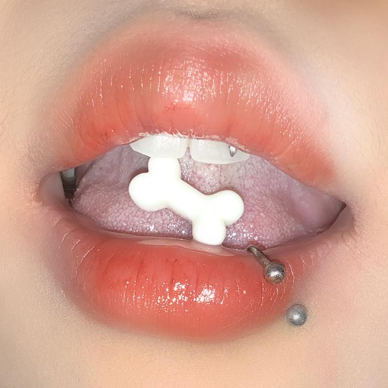 Personalized Cute Bone Tongue Nail Tongue Ring Stainless Steel Tongue Nail Punk Style Body Piercing Jewelry Gifts