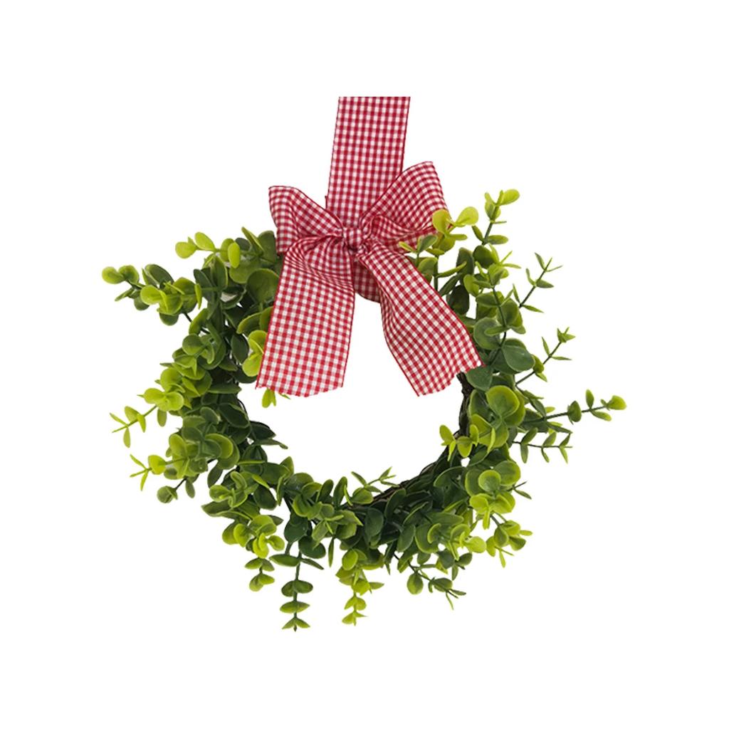 Wreath With Bow-Knot Christmas Decor Artificial Plant Fake Flower DIY Crafts Candle Rings Gift Box Window Wall Dining Table