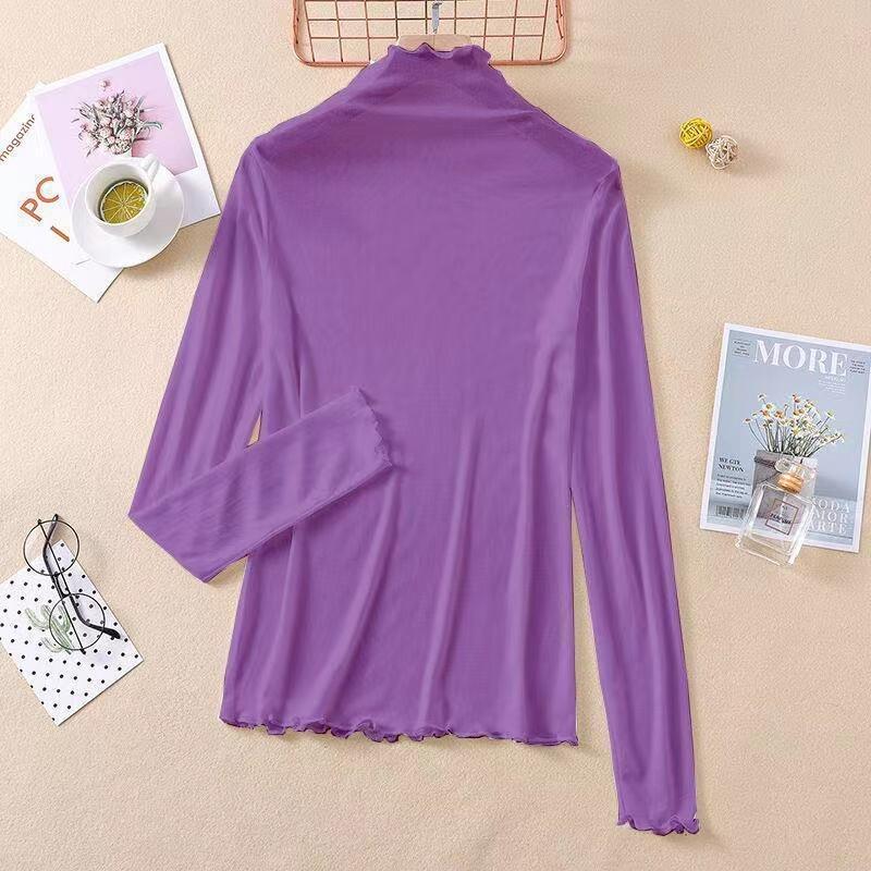 Thin Sunscreen Ice Silk Shirt Women's Long-sleeved Spring and Summer New Mesh Bottoming Shirt Foreign Style Inner Top
