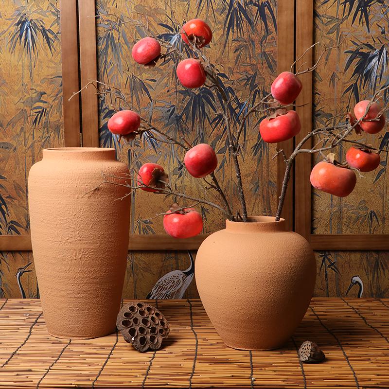 Jarrón de cerámica Wabi-Sabi: Cerámica Gruesa Estilo Chino Retro para Flores Secas, Vitrina, Club o Decoración de Sala de Estar.