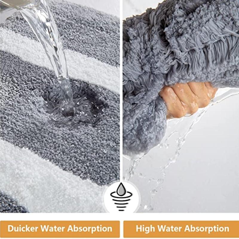 Inyahome Gray Bathroom Rugs Non Slip Bath Mat Super Absorbent Floor Bath Rug Microfiber Thick Plush Fluffy Carpet Machine Wash