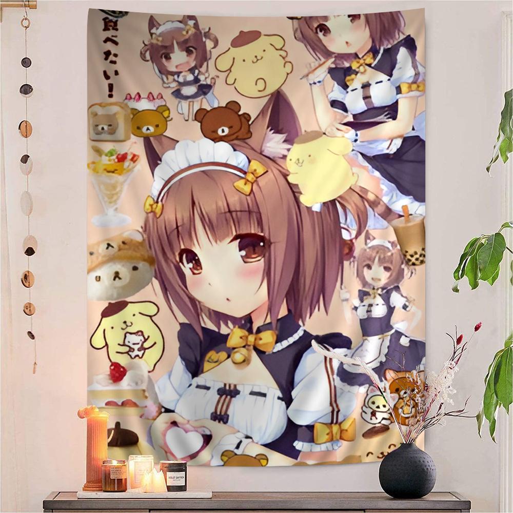 Anime Nekopara Movie Sticky DIY Wall Tapestry Hippie Flower Wall Carpets Dorm Decor Wall Art for Bedroom Living Room Design