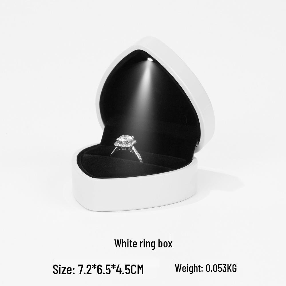 Heart-Shaped LED Ring Jewelry Box with Black Pearlescent Interior