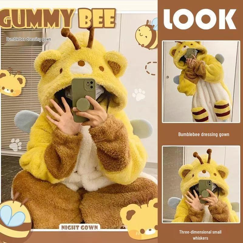 

Женский флисовый пижамный комплект с мультяшными пандой и енотом, осень/зима 2025 M