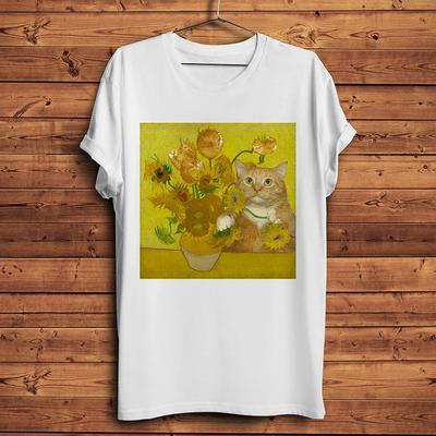 Van Gogh SunflowersCat Starry NightEdvard MunchScream MeowFunny Artist TshirtUnisex Casual Tee StreetwearCreation of Adam