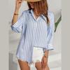 2025 Summer European & American Stripe Pocket Long Sleeve Single-Breasted Shirt Dress