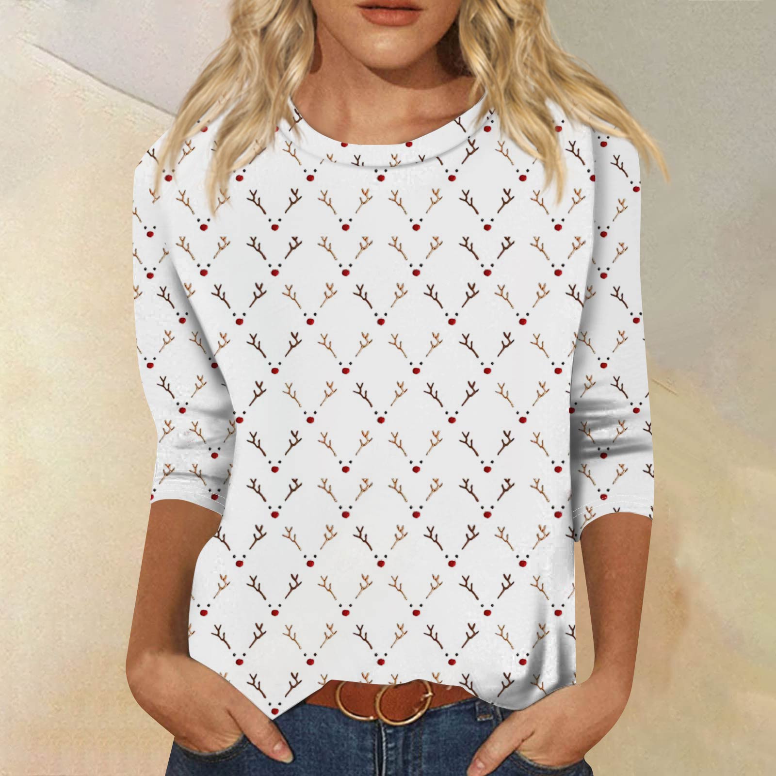 

Женская модная повседневная футболка с рукавом три четверти, принтом на Хэллоуин и круглым вырезом XL белый