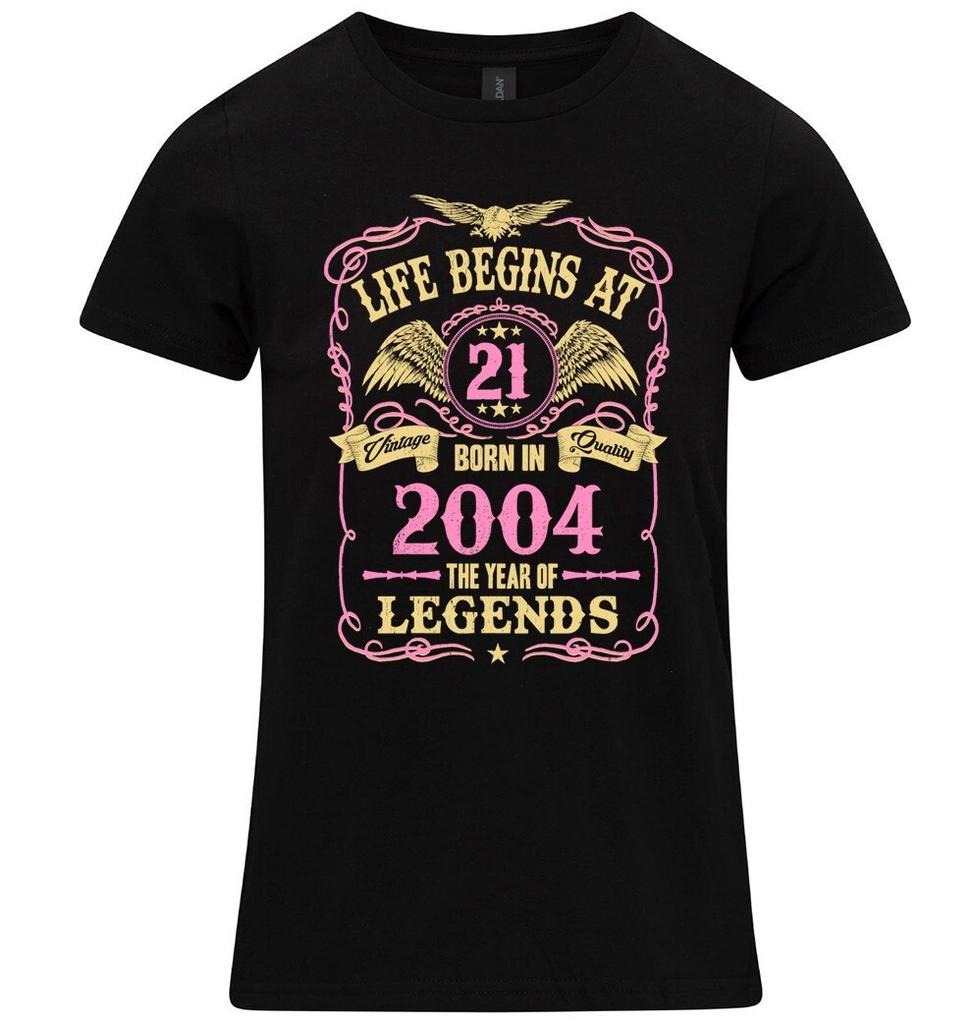 Life Begins At 21 Womens 21st Birthday T-Shirt Mens Womens Tees Top BORN 2004 Gift Ladies 00s