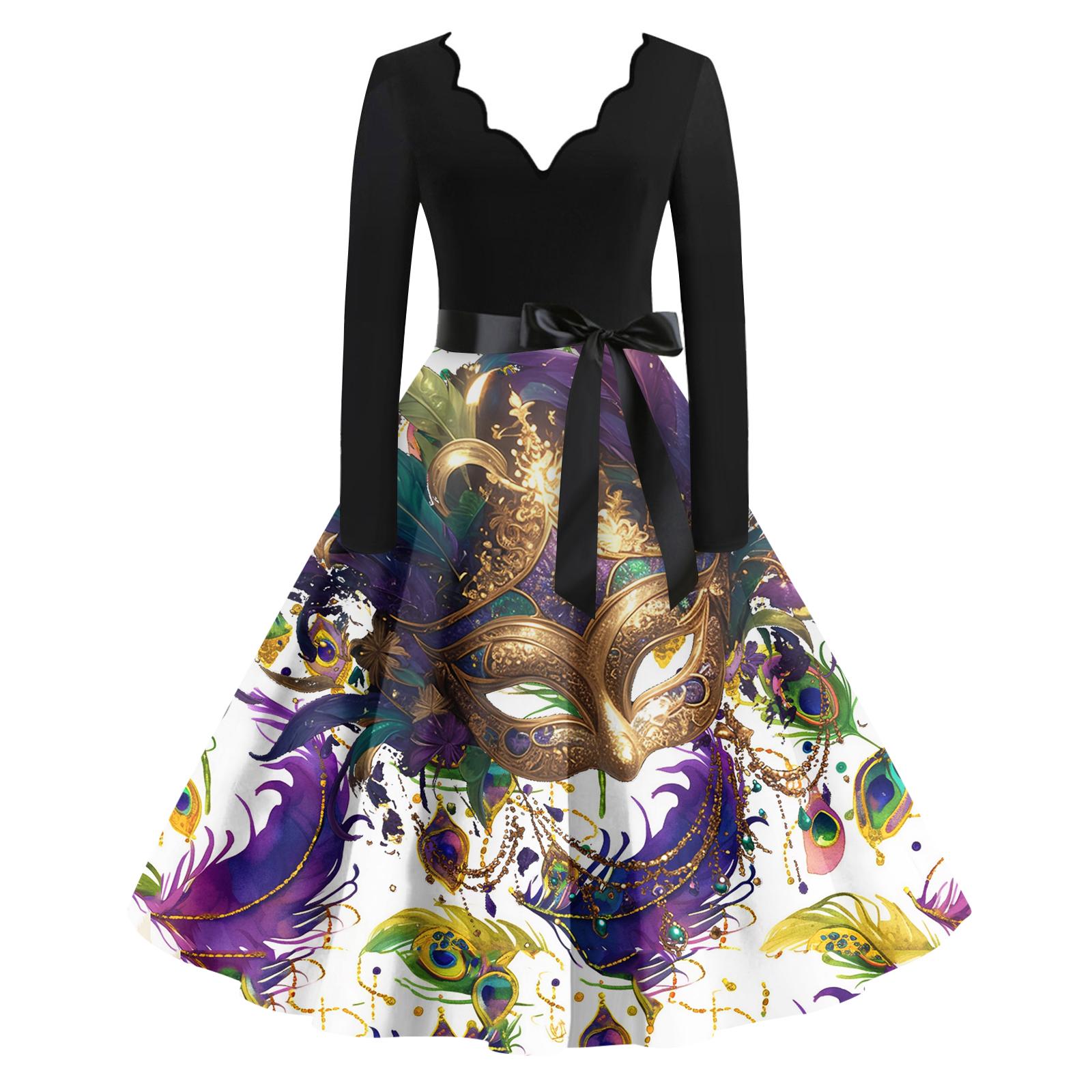 

Women s Casual Fashion V Neck Long Sleeve Printed Vintage Long Dress M