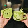 Niedlicher Cartoon Bär Waffel Keramikbecher mit Deckel Löffel Hochwertig Aussehende Büro Kaffeetasse Souvenir