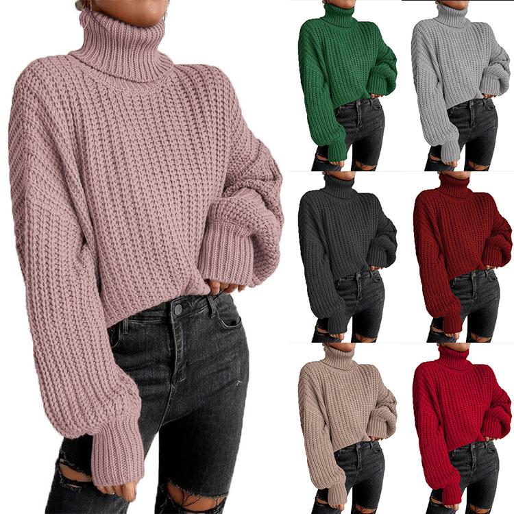 Autumn Winter Fashion Drop Shoulder Long Sleeve Knit Loose Fit Pullover High Neck Sweater for Women Luxurious Relaxed-fit Slimming and Versatile Top