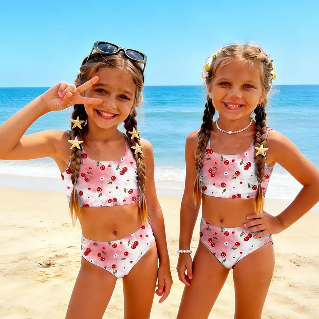Girls Two Piece Swimsuit Set Tankini Top and High Waist Bottoms Fruit Print Summer Swimwear for Kids Comfortable Fit