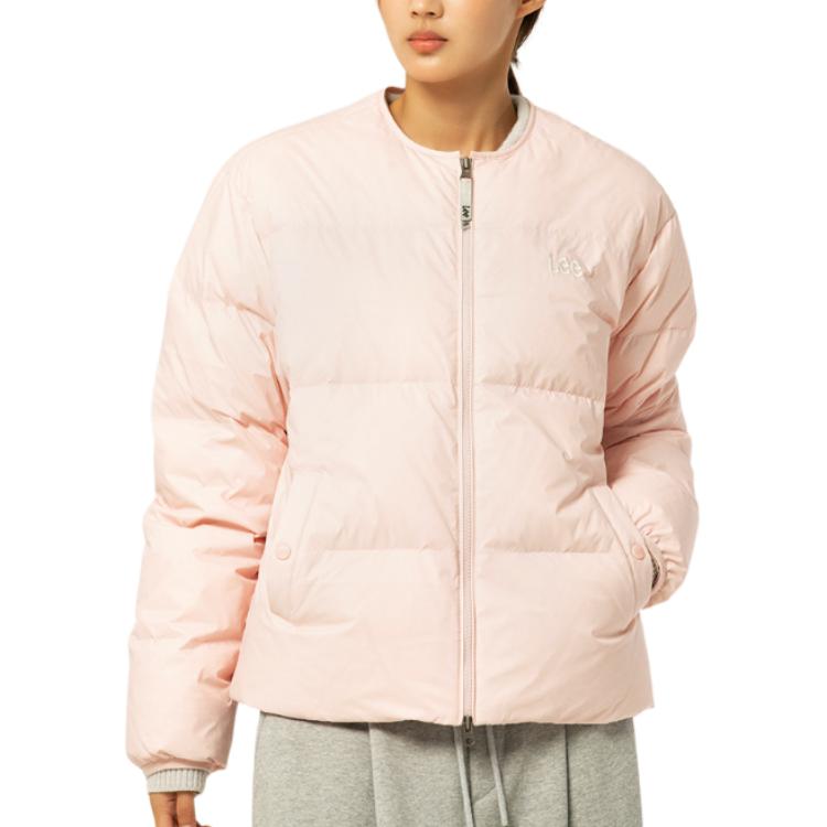 Korean Style Solid Color Logo Round Neck Zipper Long Sleeve Jacket Unisex jackets Pink LE2304DP10PI
