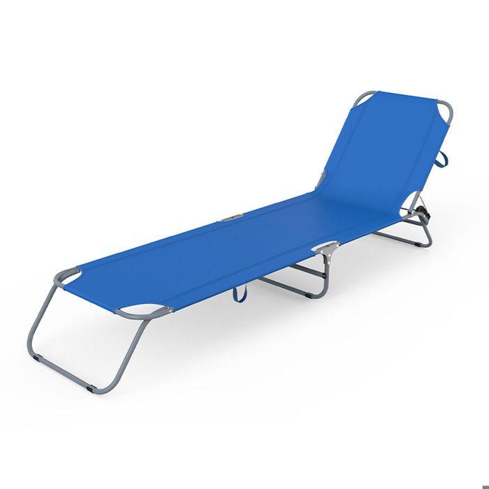 Chaise longue - MARBUENO - Lot de 2 - Plastique résistant - Bleu foncé - Charge 150 kg