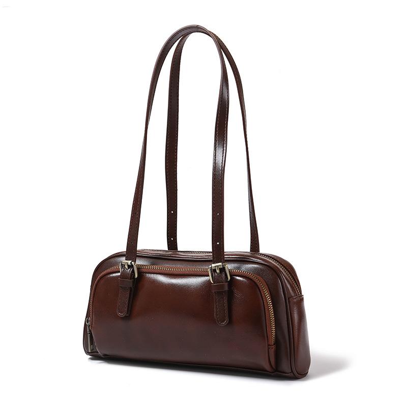 Jednoramenní podpažní bageta z vrchní vrstvy kůže, ruční crossbody bowlingová taška