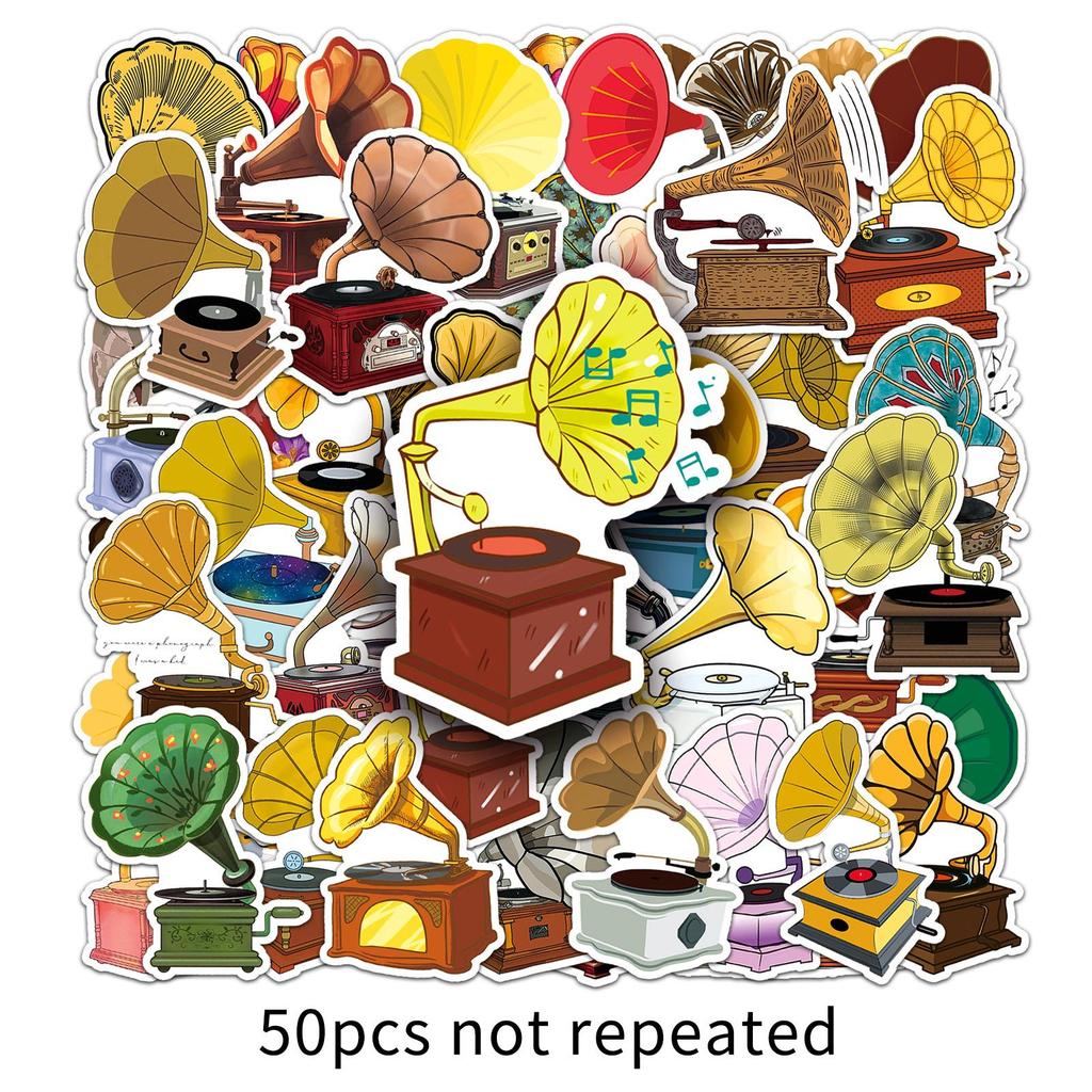 50 Phonograph Creative Stickers Personalized Retro Decorative Water Cup Mobile Phone Case Computer Guitar Car Stickers