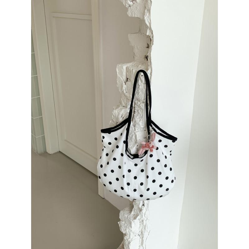 Street cute polka dot bag versatile large capacity commuter tote bag casual cotton commuter shoulder bag