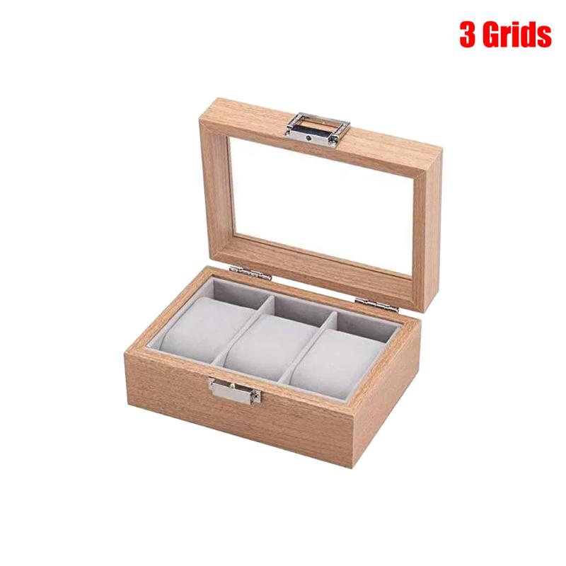 

3/6 Отделения Слот Часы Кейс Деревянный Стекло Часы Коробка Дисплей Ювелирные Изделия Металлический Замок Органайзер Деревянный Часы Хранение Коробка 3 Grids