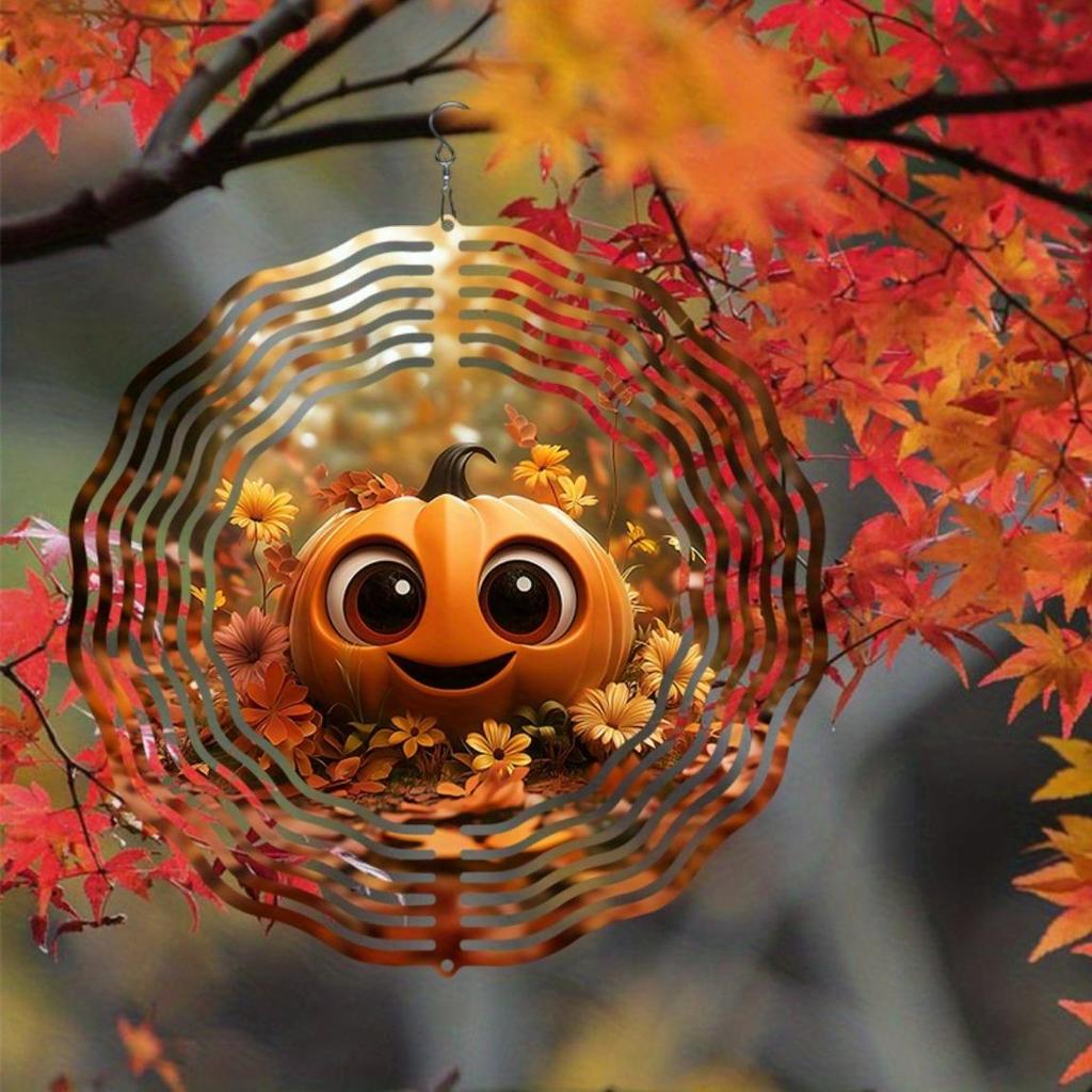 Dynamic Outdoor Windmill with Pumpkin and Autumn Leaf Decoration Infinite Rotation Wind Chime Classic Style for Yard Garden Home