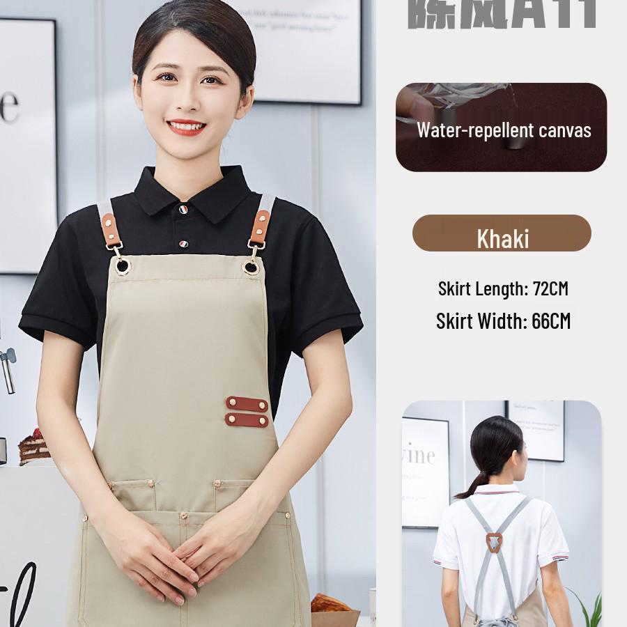 Waterproof Canvas Catering Apron with Logo, Stain-Proof, Ideal for Kitchens & Cafes