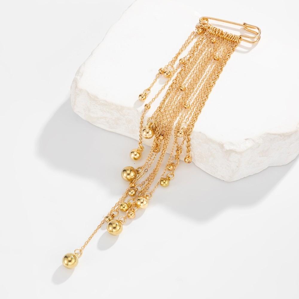 Floral Pin Tassel Chain Pins Light Luxury Style Tassel Ornaments Golden Beaded Tassel Brooch  Suit