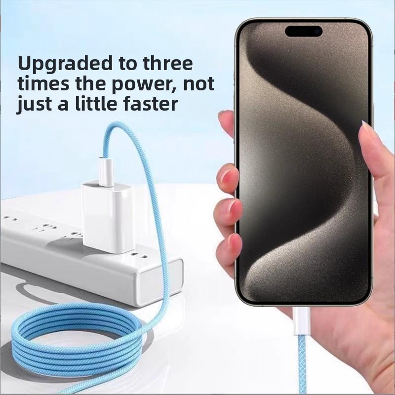 60W Dual-Head PD Fast Charging Cable for Apple and Android Phones, Macaron Braided Data Cable