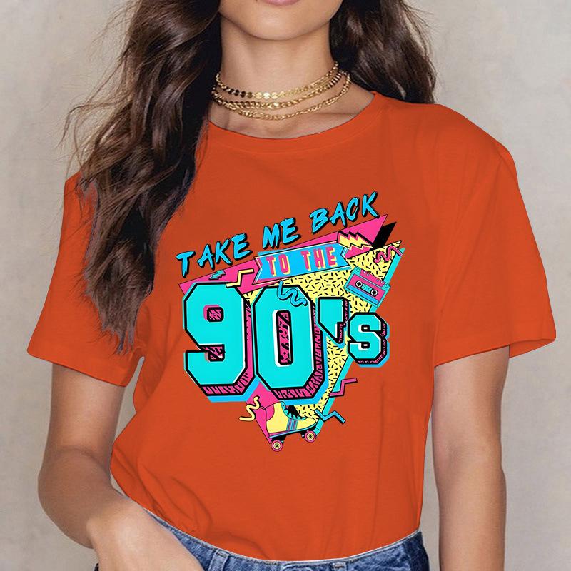 Take ME BACK TO THE 90'S Fun Letter Printed Casual Loose Round Neck Cotton Short Sleeved Top T-Shirts Women’s