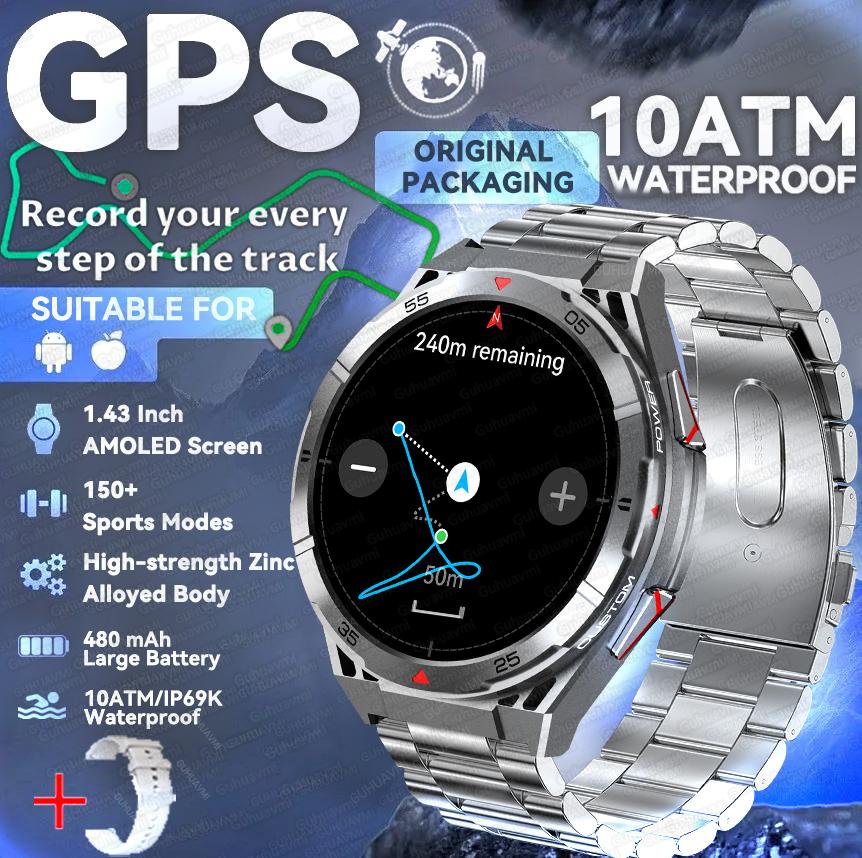 2025 Nuovo Smartwatch Sportivo GPS Uomo Schermo AMOLED HD 1,43 pollici Bussola Chiamata Bluetooth Frequenza Cardiaca Impermeabile smartwatch Per Android IOS