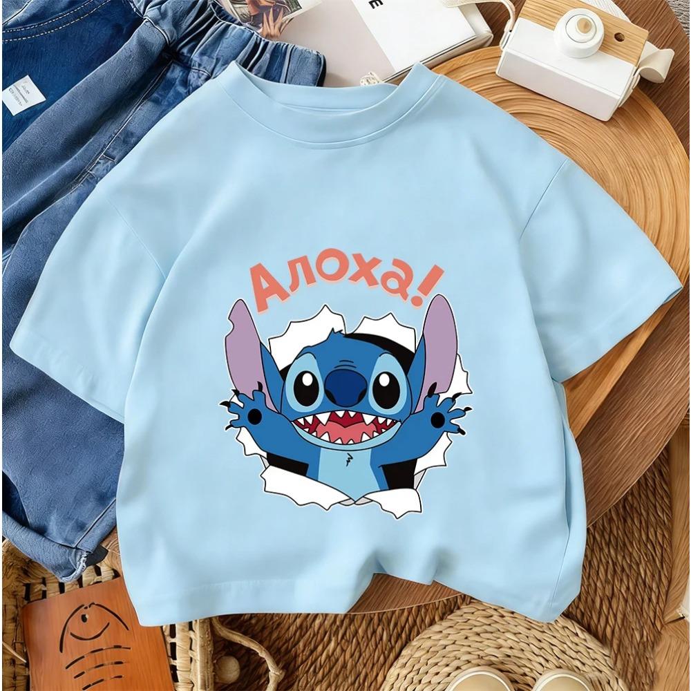 Stitches Child Cotton Tee Short Sleeve Blue Alien Ears Character Summer Daily Wear