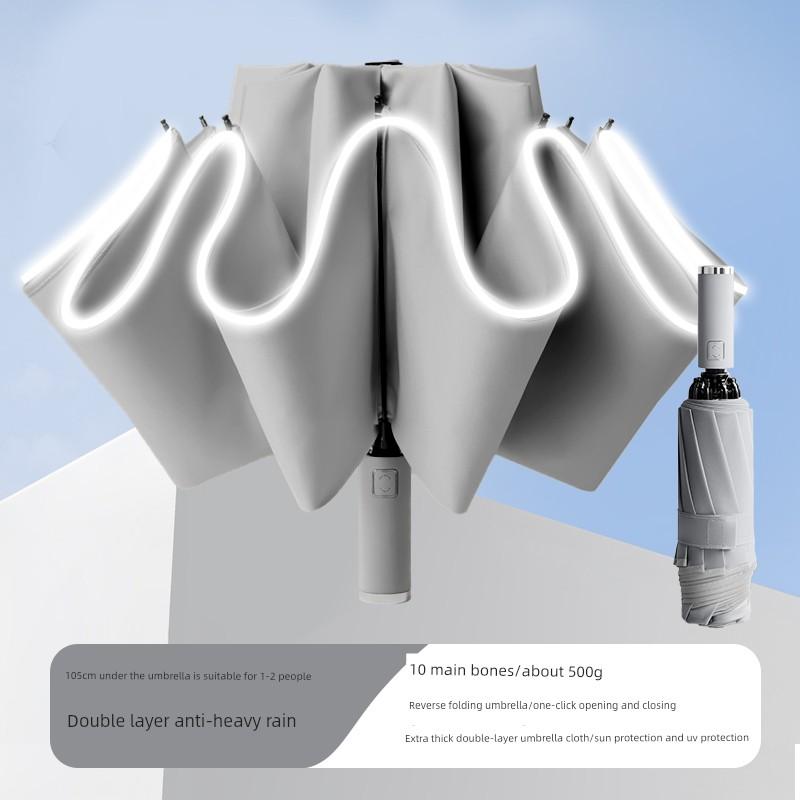 Large Reverse Umbrella That Doesn'T Wet Your Clothes, Fully Automatic Folding Umbrella with Multiple Ribs, Wind-Resistant, Reinforced and Thickened