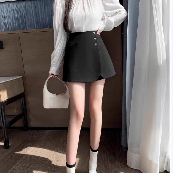 Women's Spring Black Suit Pleated Skirt High Waisted A Line Casual Design forward Slimming All Match Versatile Skirt Trousers