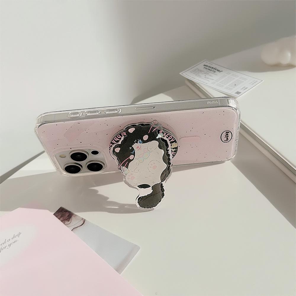 Double layer Imd Ink Splashing Cat Magnetic Suction Bracket 15promax IPhone Case IPhone 16 Suitable for 14 Sets 12
