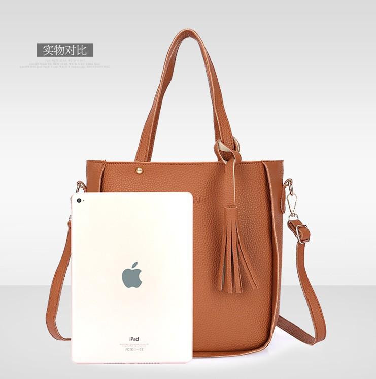 2024 Trendy Child and Mother Bag Four-piece New Korean Version Bucket Tassel Shoulder Bag Handbag Women's Bag Large Bag Messenger Bag