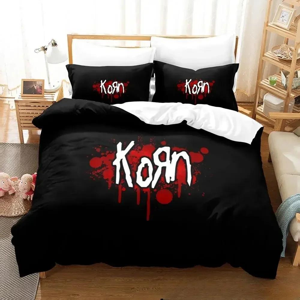 3D Print Korn Rock Band Bedding Set Duvet Cover Bed Set Quilt Cover Pillowcase Comforter king Queen Size Boys Adult Bedding Set