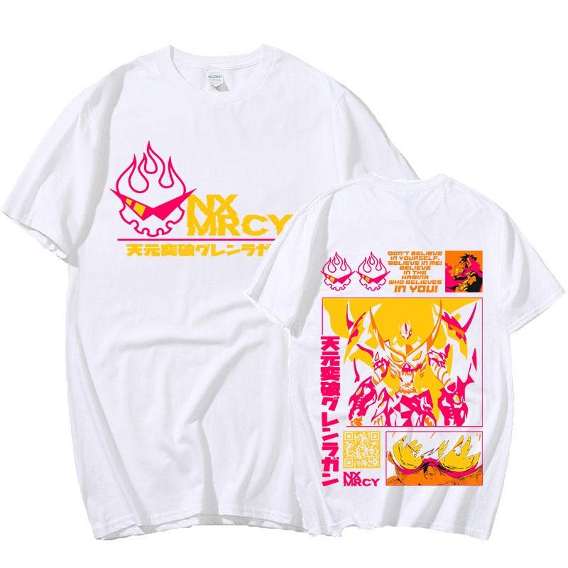 Japan Anime Tengen Toppa Gurren Lagann Tričko s potiskem Unisex Ženy Oversized Krátký rukáv Pohodlná trička Hip Hop Streetwear Páry