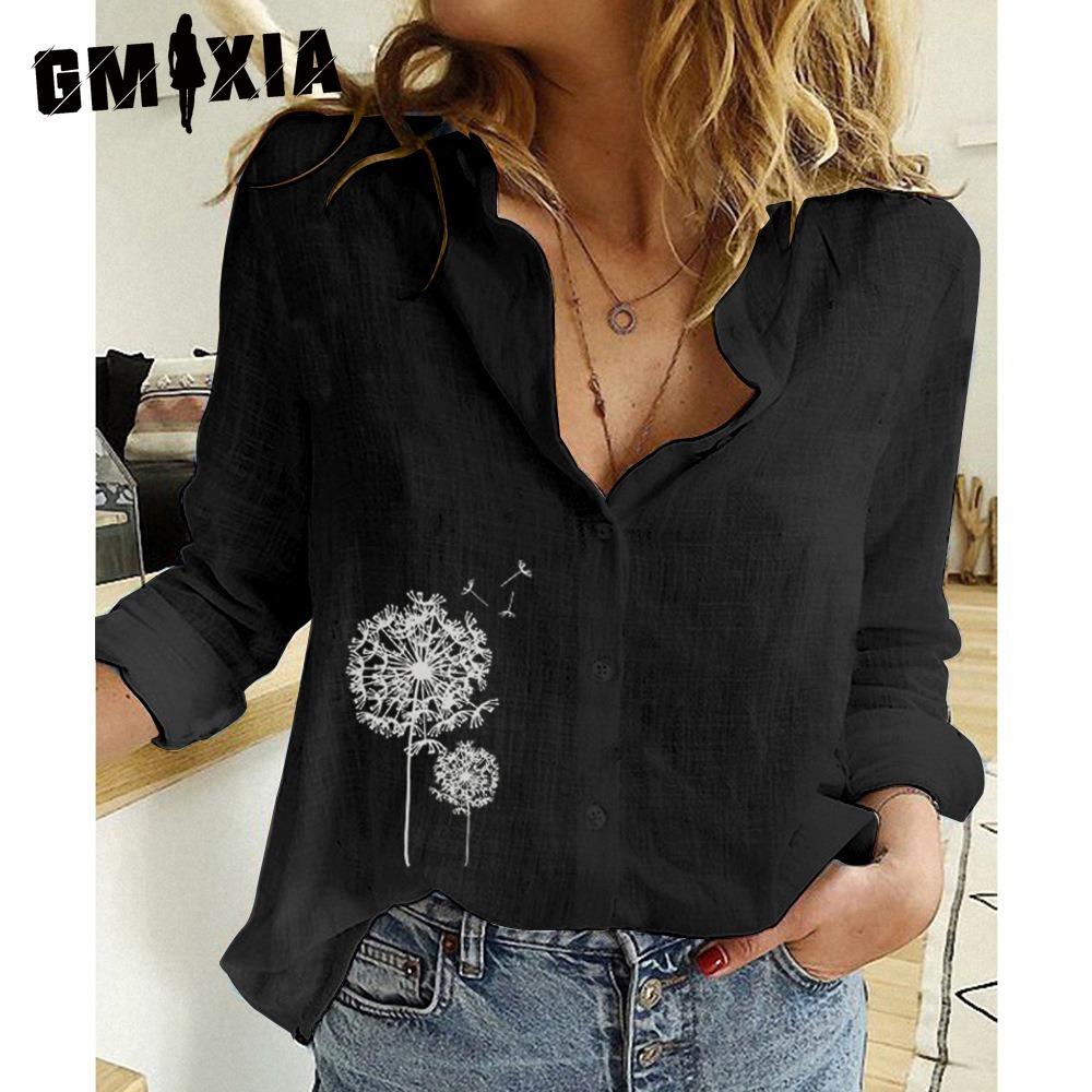 

GMXIA Women s Fashion Casual Dandelion Print Long Sleeve POLO Neck Blouses & Shirts S чёрный