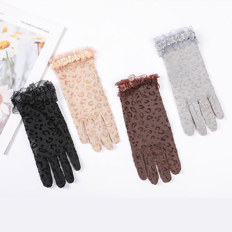 Summer Sunscreen Lace Thin Gloves for Women Summer Leopard Pattern Outdoor Breathable Square Dance Etiquette Gloves