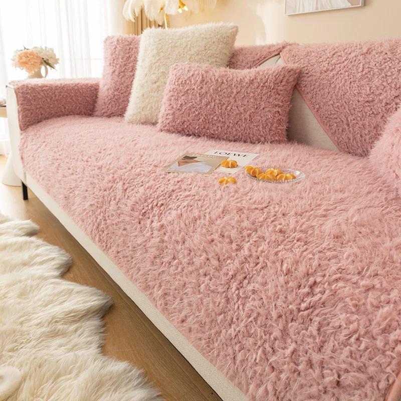 Modern Fashion Super Soft Long Plush Sofa Towel Winter Thick Anti-slip Universal Sectional Sofa Cover Quilted Velvet Couch Cover